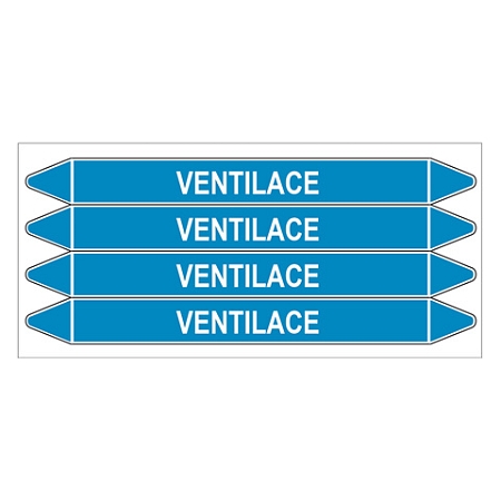 Značení potrubí, ventilace,4 ks, 250 × 26 mm